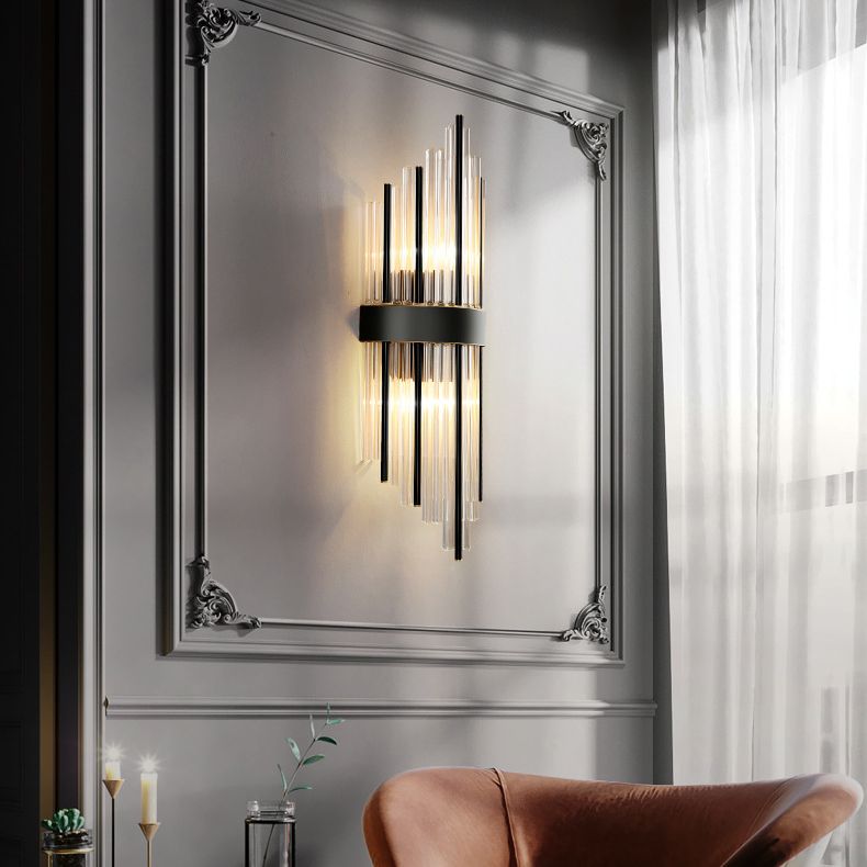 Transparente Kristall-LED-Wandlampe 23,5 "H Postmoderne Kupferleuchten für Wohnzimmer