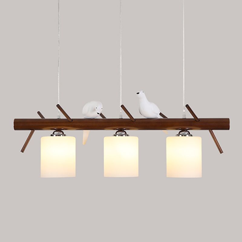 Modern Style Cylinder Island Lights White Glass 3-Light Pendant Lights