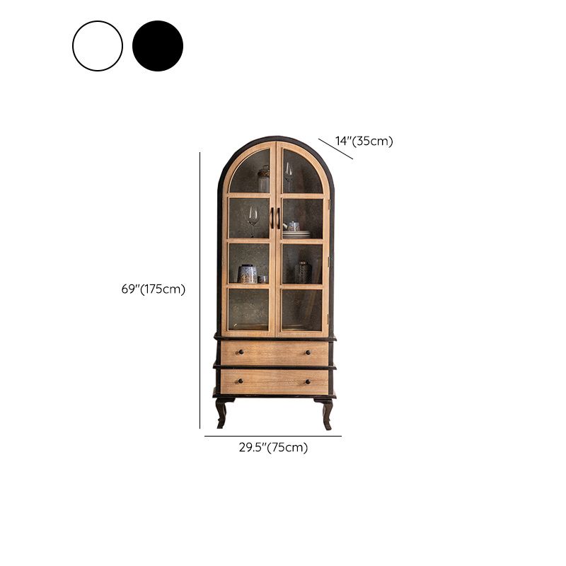 Industrial Style Solid Wood Chest Glass Paned Distressed Accent Cabinet