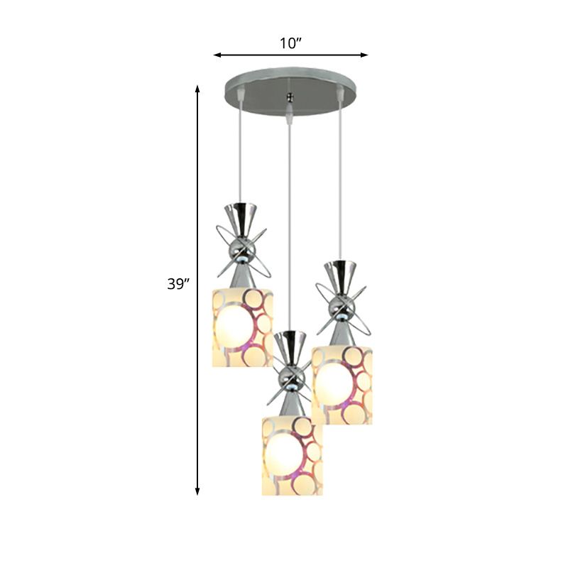 Luce a soffitto cromata modernista a 3 bulb a 3 bulb a 3 bulb metallico con tonalità in vetro a motivi a cilindri, baldacchino lineare/rotondo