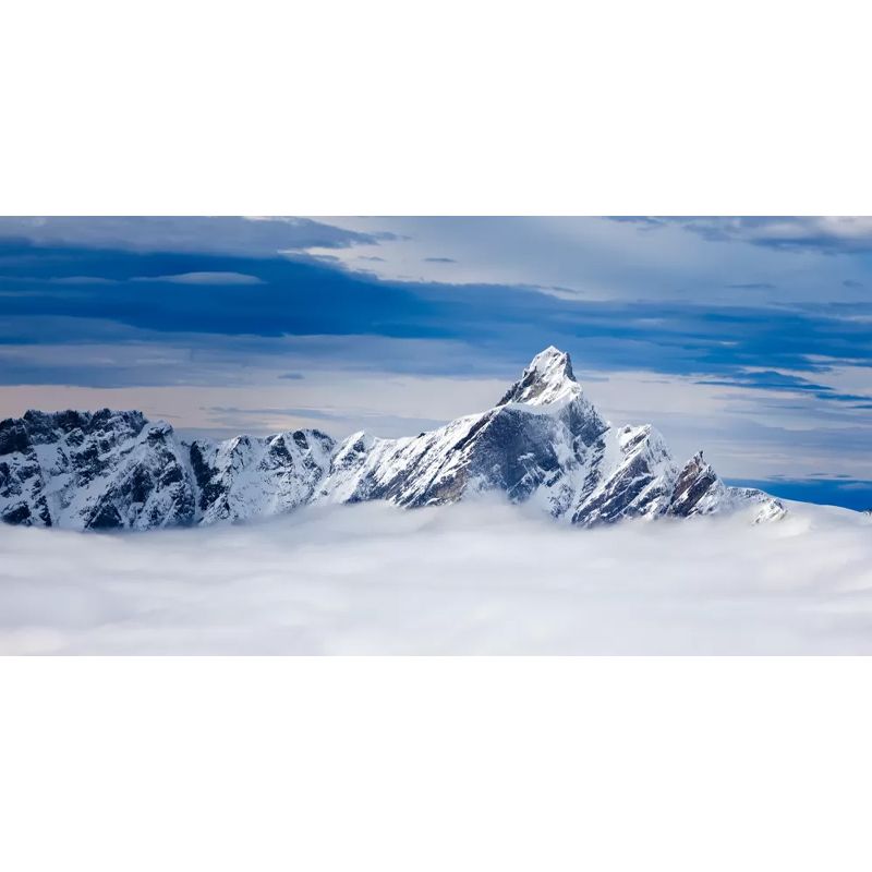 Huge Winter Scene Wall Mural Modern Beautiful Snowy Peak Above the Cloud Wall Art in Blue-White