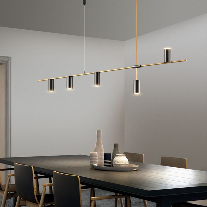 Dinning Room Island Lighting Fixture Modern Chandelier Light Fixture with Linear Metal Shade