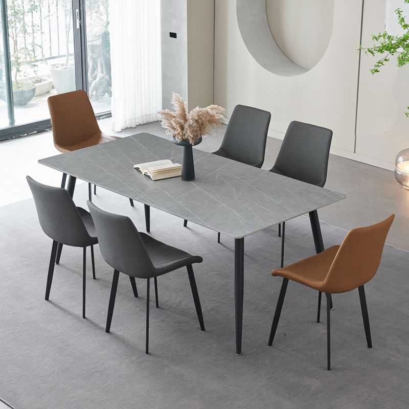 Mesa de comedor de piedra sinterizada, mesa rectangular con base de acero al carbono de 4 patas para el hogar