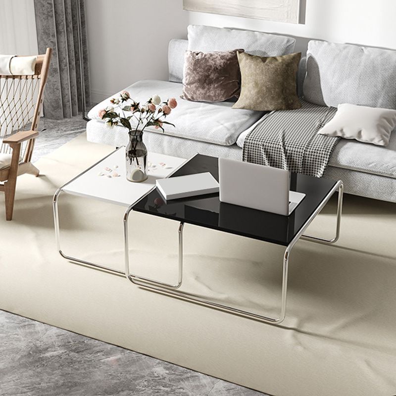 Square Steel Sled Coffee Table Modern 2 Nesting Cocktail Table