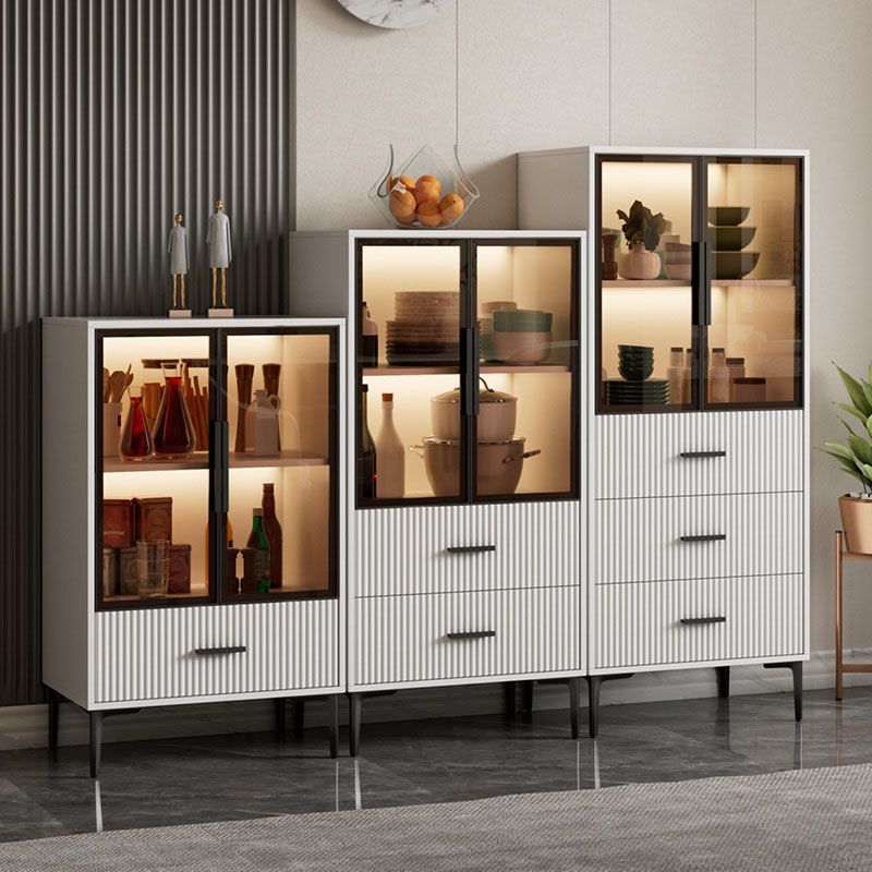 Contemporary Display Stand Glass Doors Faux Wood Storage Cabinet for Dining Room