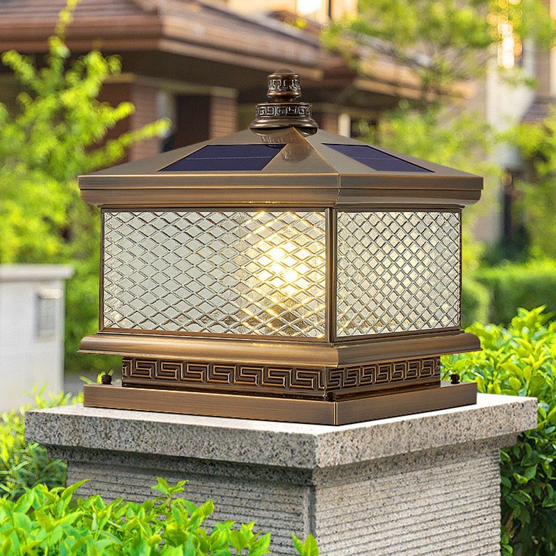 Rectangular Shape Metal Solar Pillar Lamp Modern 1-Light Outdoor Waterproof Light