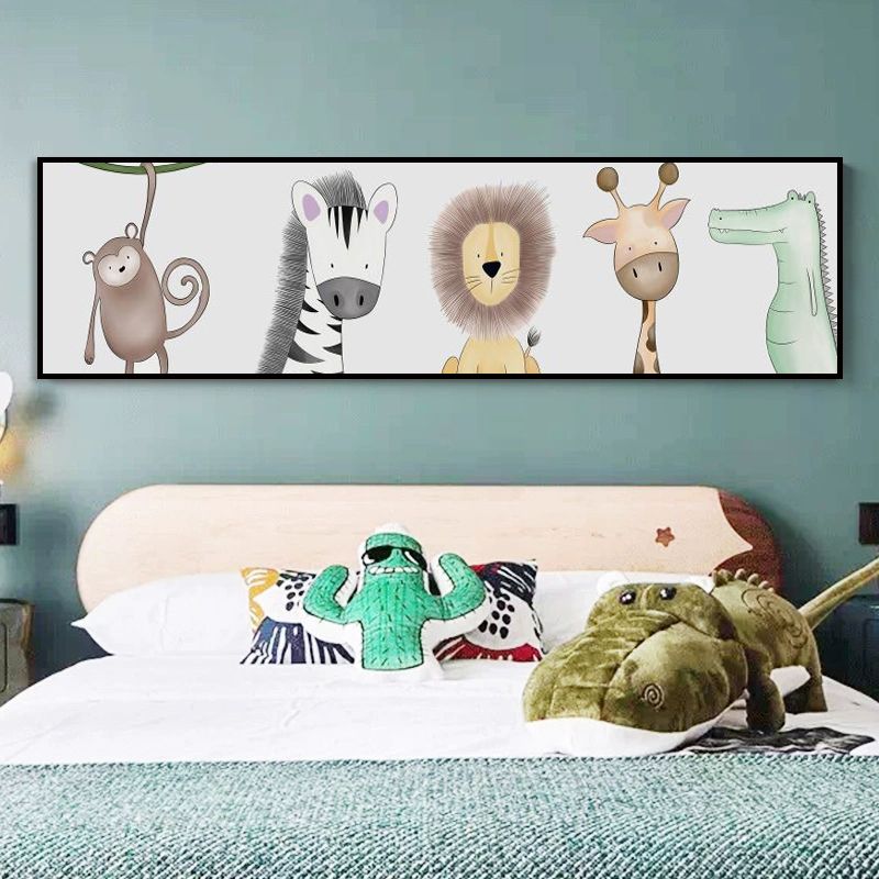 Dessin d'animaux sur toile, couleur Pastel, décoration murale de dessin animé pour chambre d'enfant