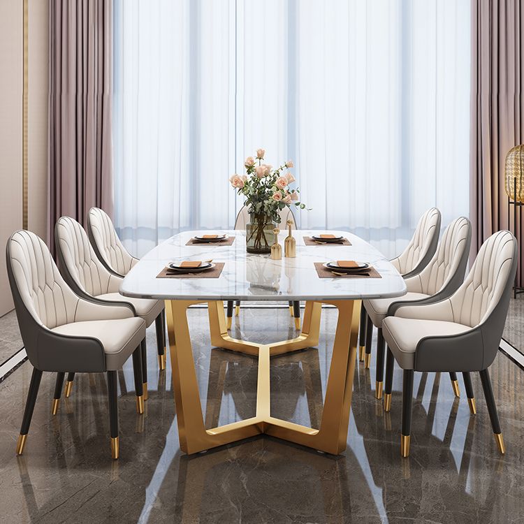 Luxusstil Home Sintered Stein Esstisch Rechteckiger Form Tisch mit Trestle Basis