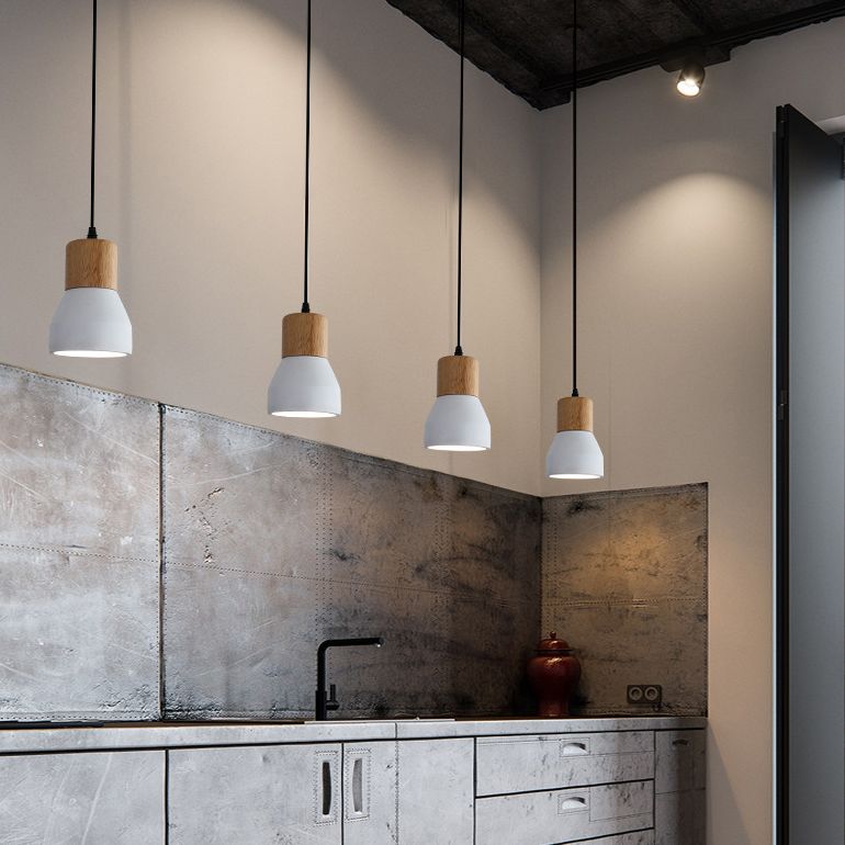 Shaded Suspension Pendant Light Minimalist Style Wooden Hanging Light Fixture for Restaurant