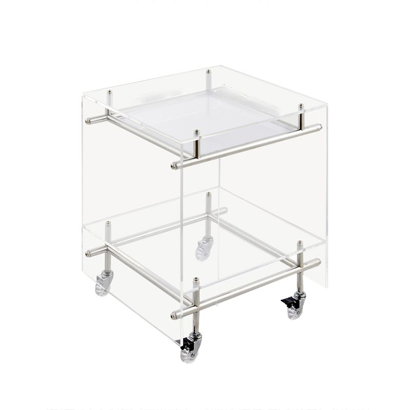 Acrylic End Table with Casters 21.7" Tall Rectangular Side Table with Storage Shelf