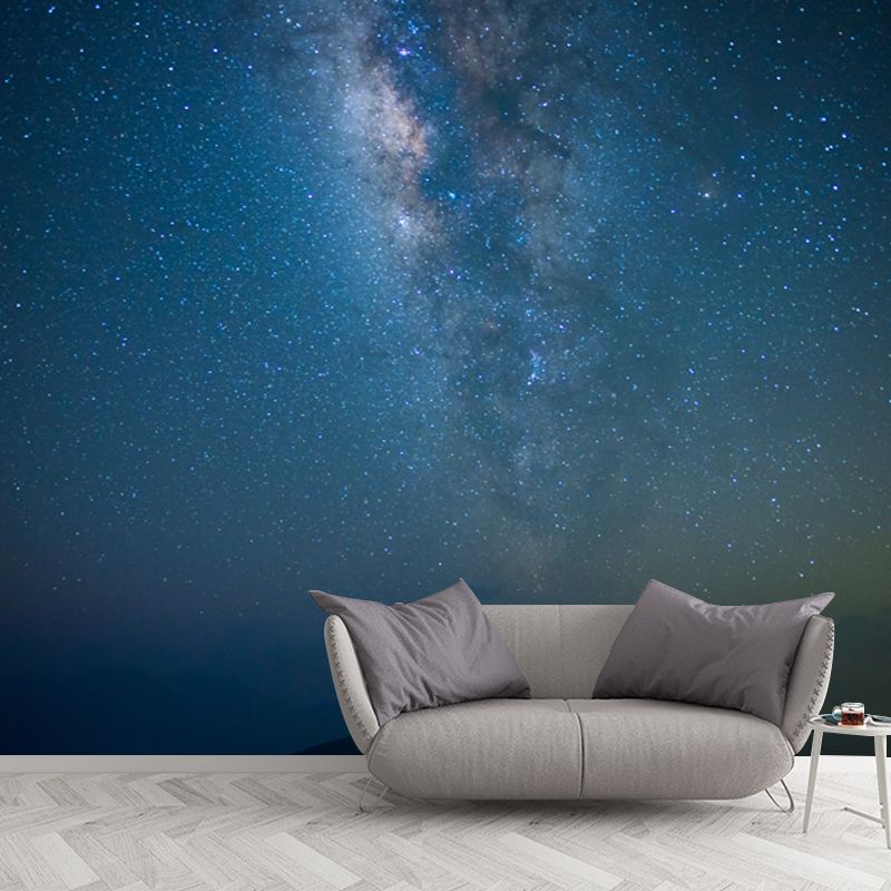 Modernist Milky Way Mural Wallpaper Blue Mountain Peak Night Wall Art for Ceiling