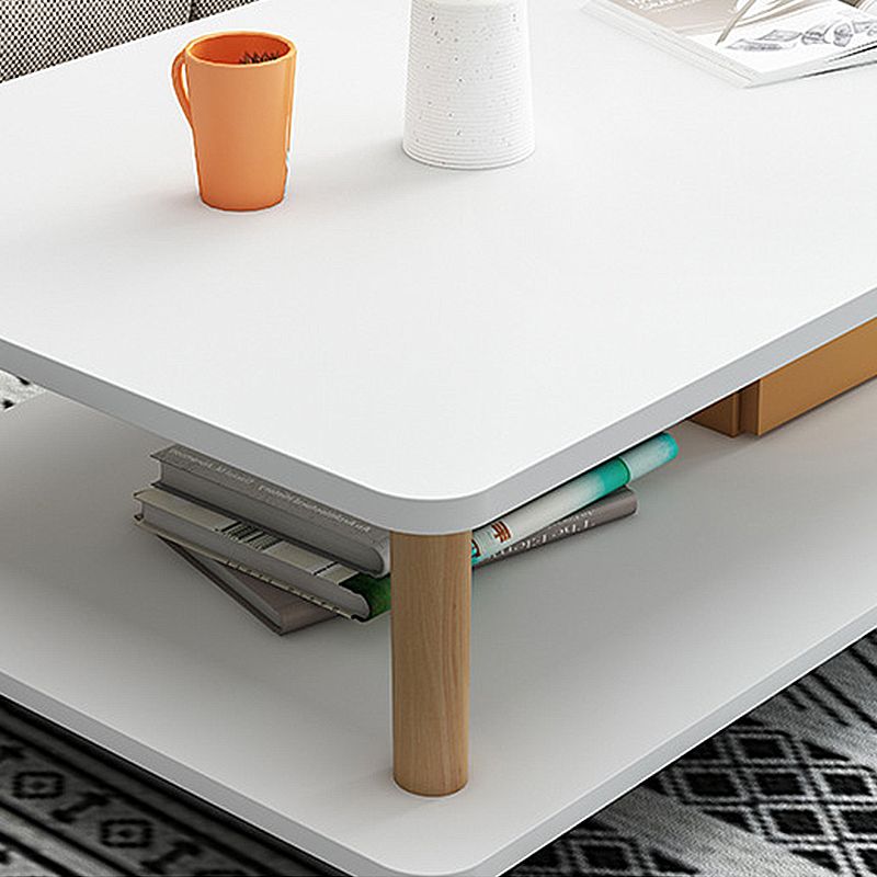 4 Legs Wooden Coffee Table Rectangle Cocktail Table with Storage