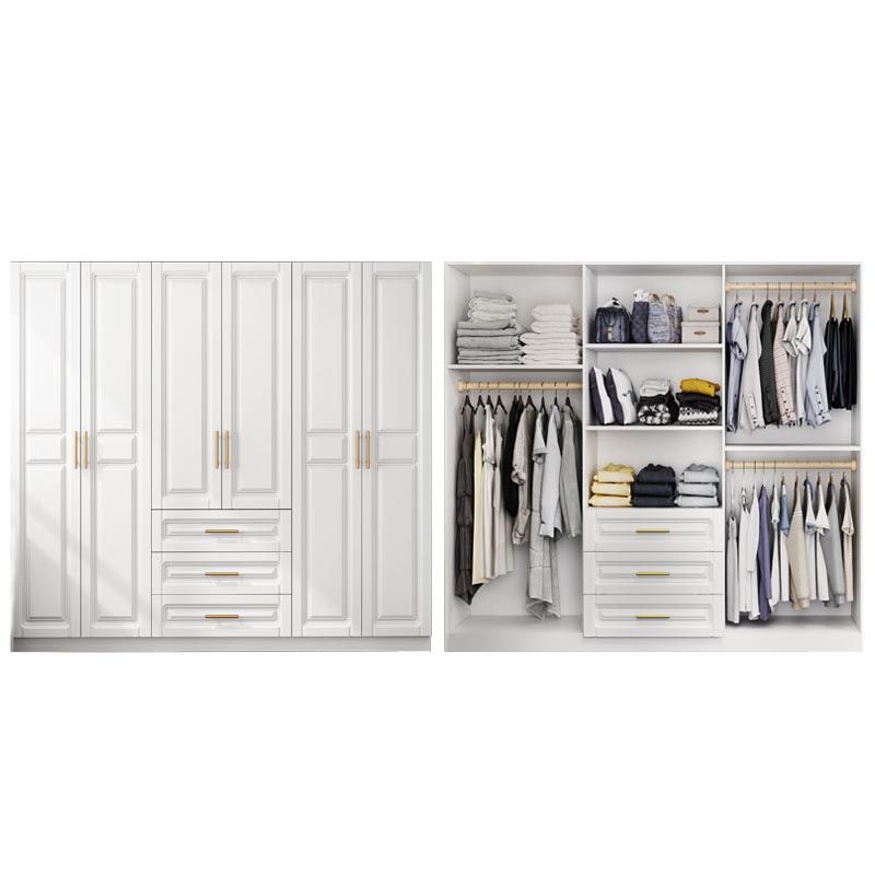 White Armoire Artificial Wood Wardrobe with Drawers and Clothes Rails Storage Cabinet