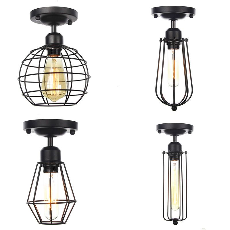 Modern Flush Mount Lighting Metal 1-Light Ceiling Lighting in Black