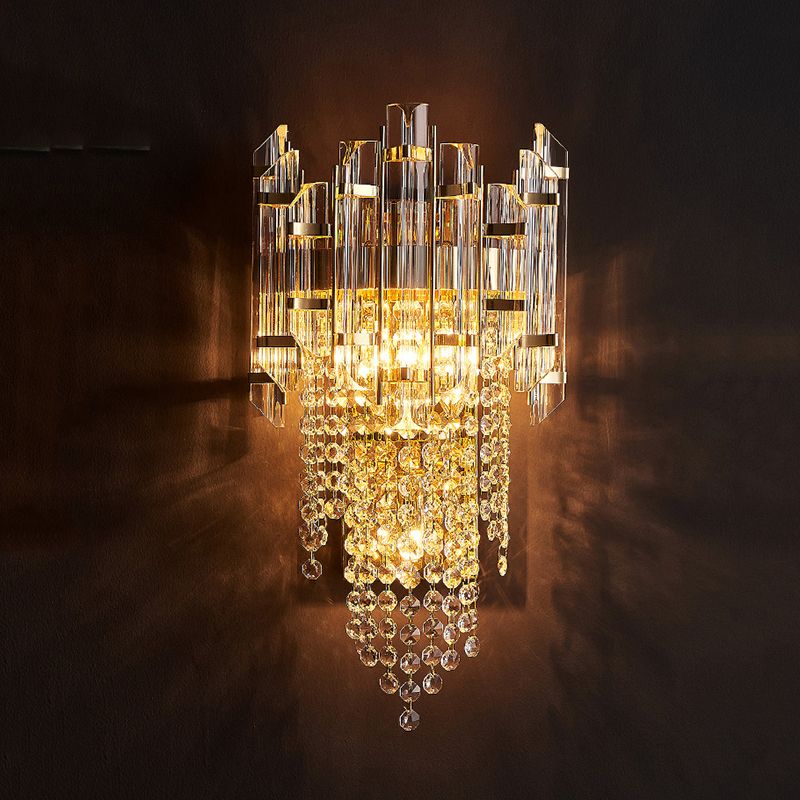 Carbon Steel Gold Wall Lamp in Modern Luxury Style Crystal Geometric Wall Light for Interior Spaces