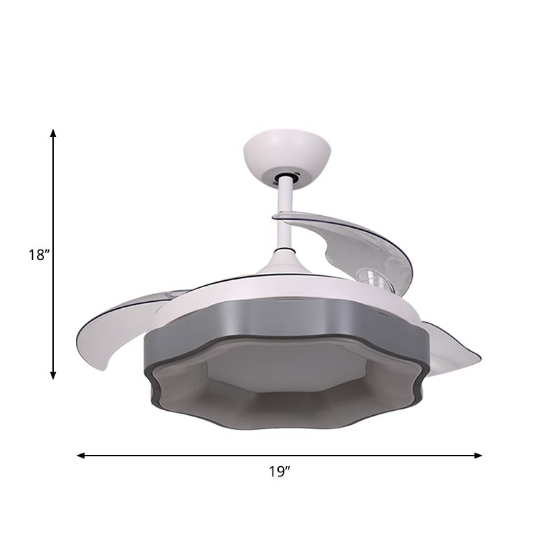 19 "W Grey Blumenanhänger Lüfter Lampe Moderne Acryl 3 Klingen LED SEMI BUSHEL ZEHN