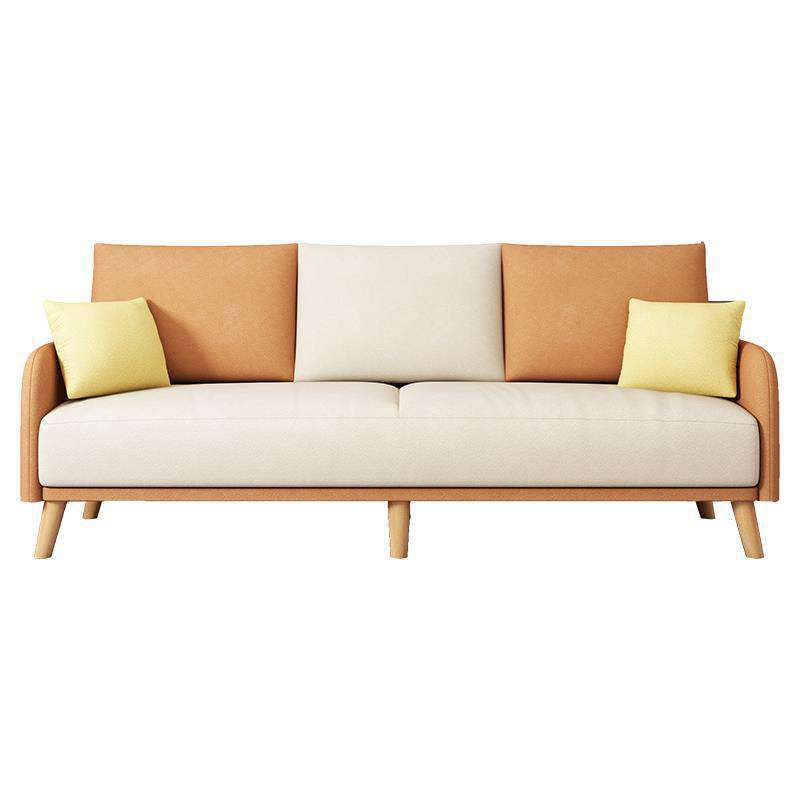 Contemporary Sewn Pillow Back Couch Reclining Sofa with Wooden Legs for Apartment