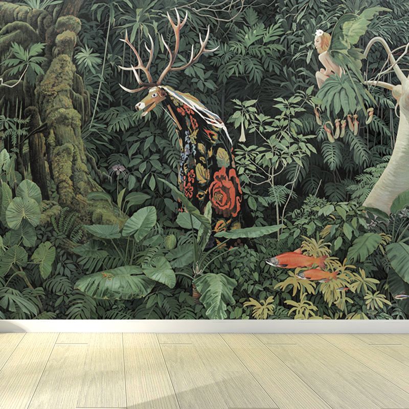 Green Tropical Plant Mural Wallpaper Moisture Resistant Wall Art for Living Room