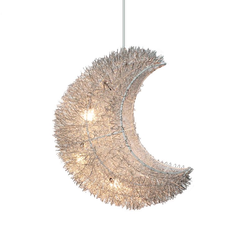 Art Decor Crescent Hanging Lamp 3-Bulb Aluminum LED Ceiling Lighting for Bedroom in Silver