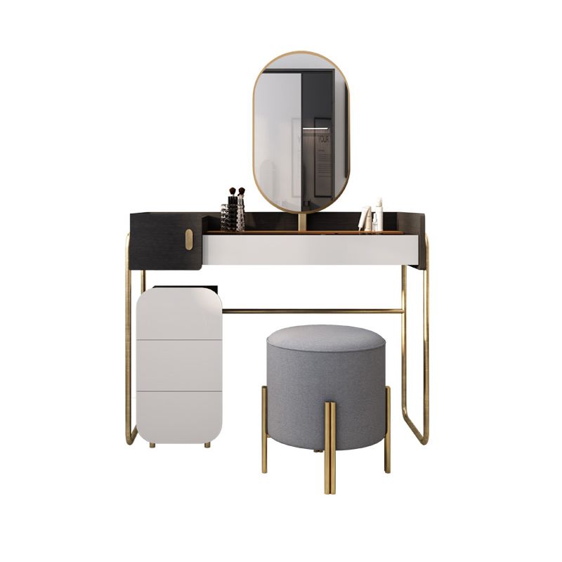 Tempered Glass Countertop Black/white Base with 4 Drawer Dresser