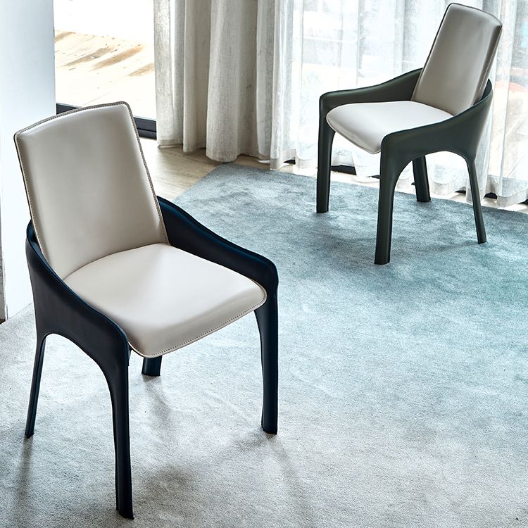 Modern Style Dining Armchairs Upholstered Solid Back Arm Chairs with Metal Legs