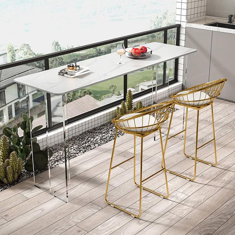 White Stone Top Rectangle Bar Table with Acrylic Base for Home