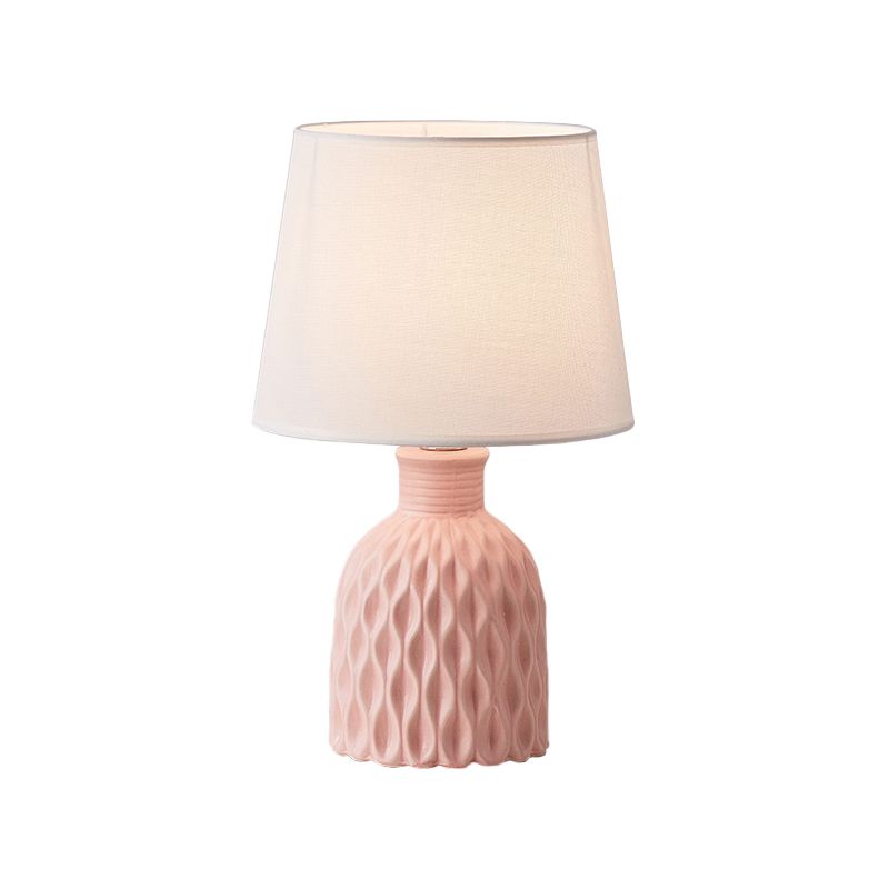 Lampada da tavolo Cone in tessuto moderno, 1 lampadina, lampada da lettura rosa/verde limone/blu royal con base in ceramica
