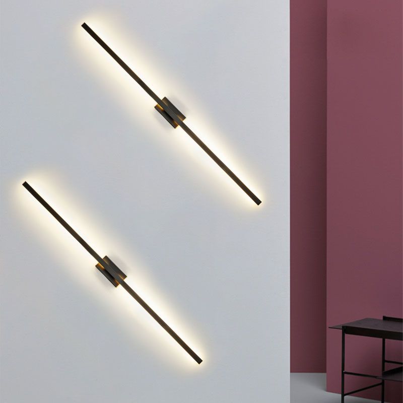 2-Lights Metal Wall Light Modern Style Linear Shape Wall Mount Light Fixture in Black