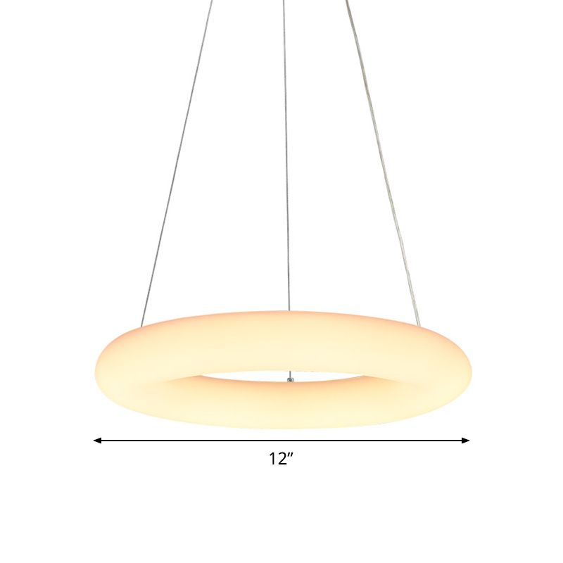 Plafond anneau de vésicule blanc lustre minimaliste LED acrylique suspendu suspendu sur la table, 12 "/ 16" W
