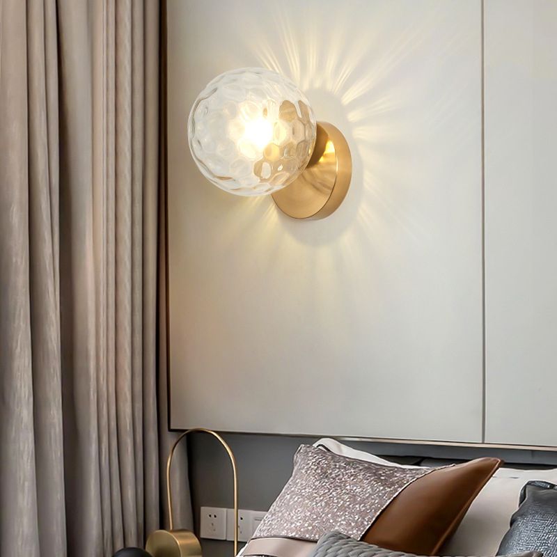 Globe Shade 1 - Light Wall Lighting Fixture in Black / Gold Iron & Glass Wall Fixture