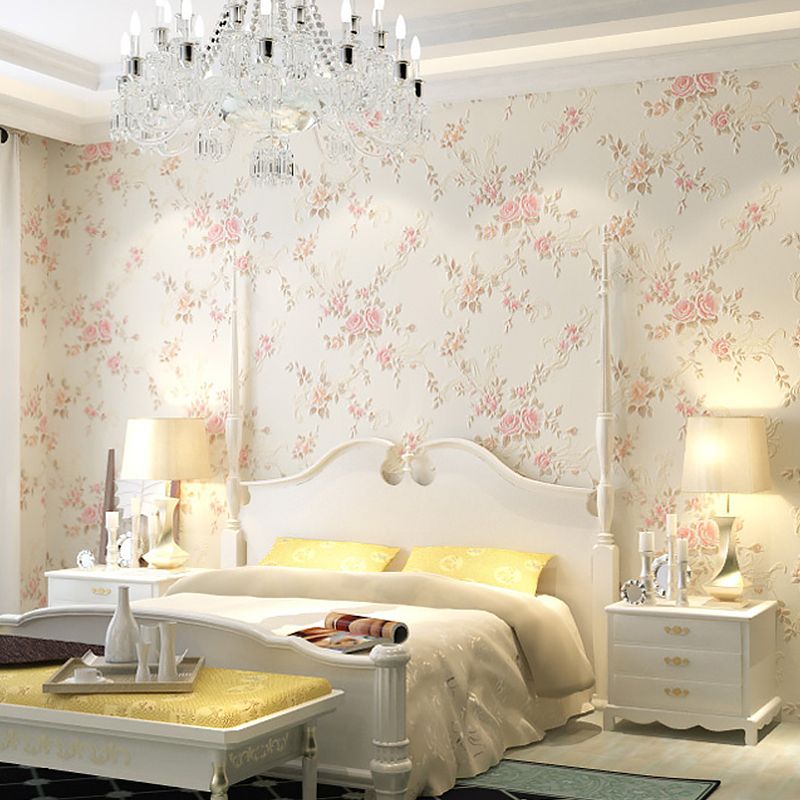 Rural Flower Peony Wallpaper Pastel Color Stain-Proof Wall Art for Bedroom, 54.2-sq ft