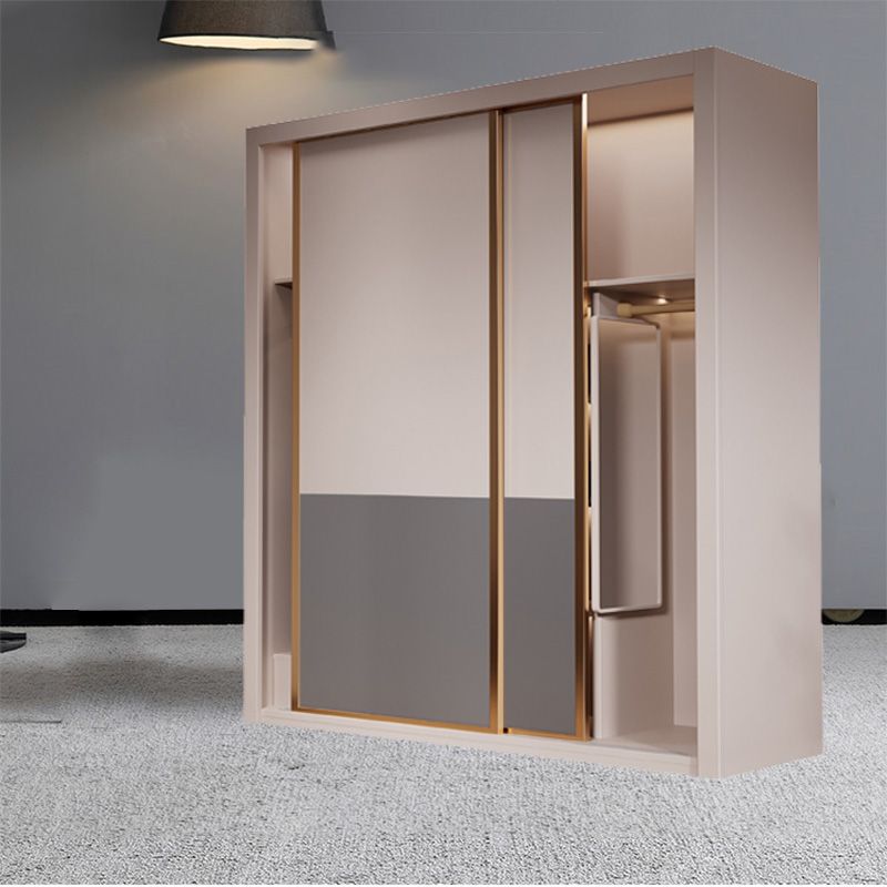 Modern Sliding Door Storage Cabinet Wooden Wardrobe Cabinet with Garment Rod