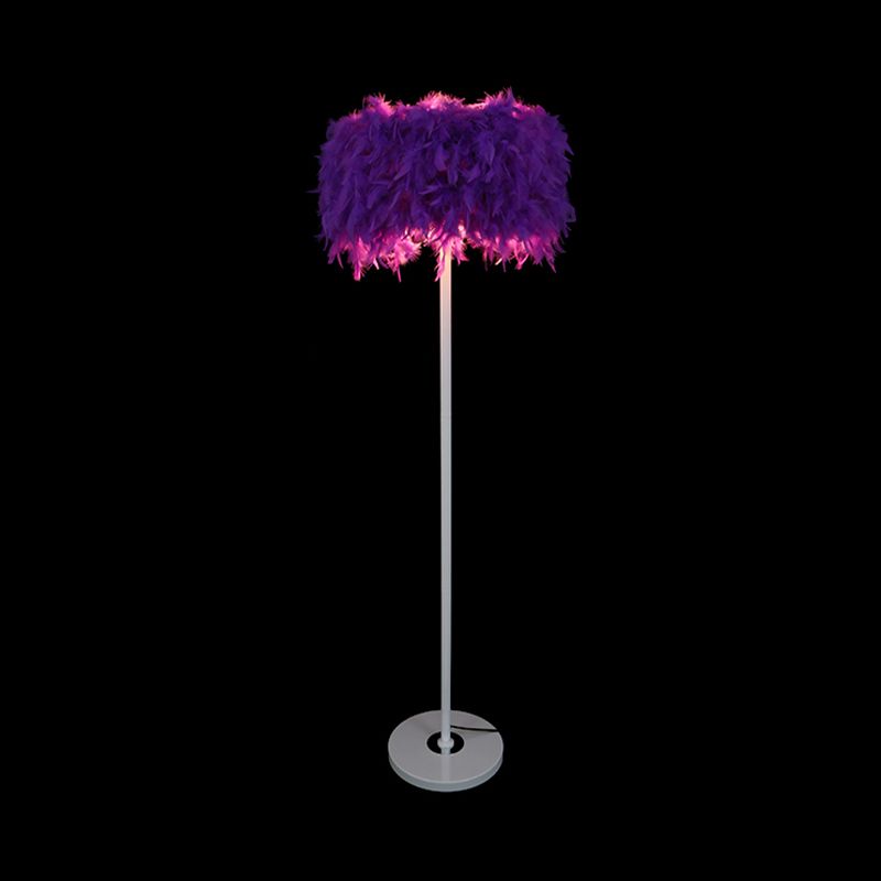 Luz de piso de tambor burdeos/púrpura/rosa minimalista de lámpara de pie de plumas de 1 bulbo para sala de estar