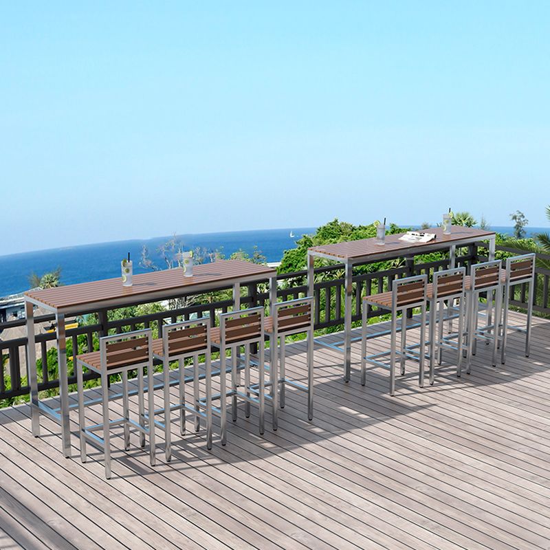 Industrial Metal and Wood Bar Table Outdoor Rectangle Bar Table with Trestle Base