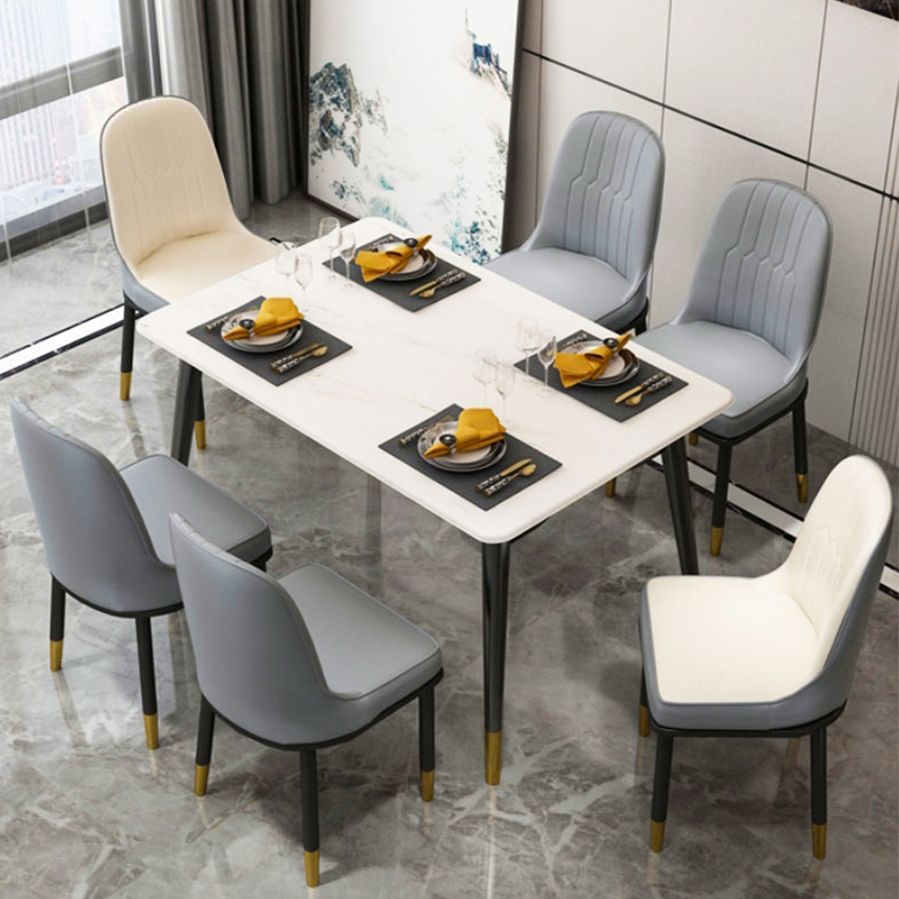 La salle à manger en métal de style glamour préside la chaise en cuir sans bras Parsons pour le restaurant