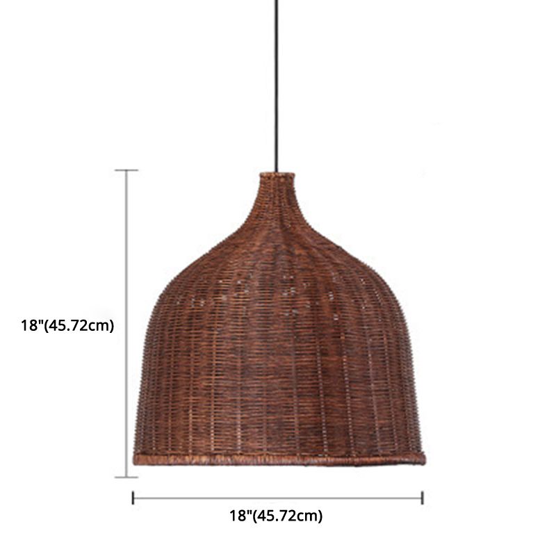 Handwoven Dome Pendant Light Fixture Chinese Bamboo Single Bulb Ceiling Light for Dining Table