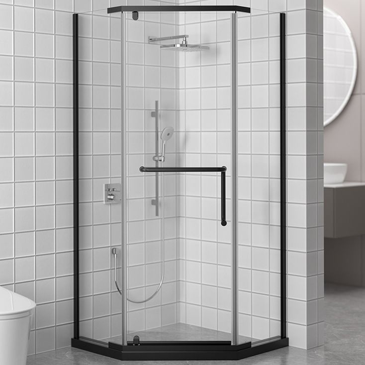 Black and Silver Neo-Angle Shower Enclosure Tempered Glass Shower Enclosure
