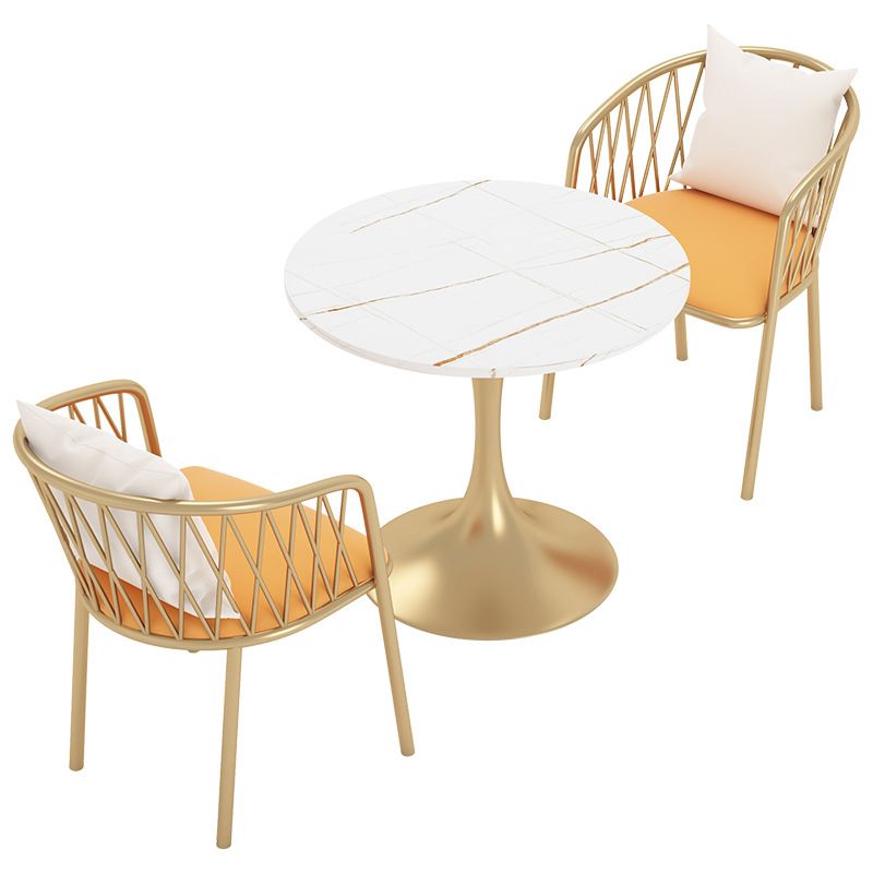 Glam Sintered Stone Dining Table Set Round 1/3/4/5 Pieces Dining Set for Home Use