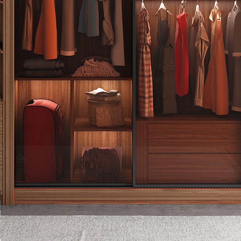 Mirrored Finish Cabinet with Glass Door Modern Brown Wardrobe for Home