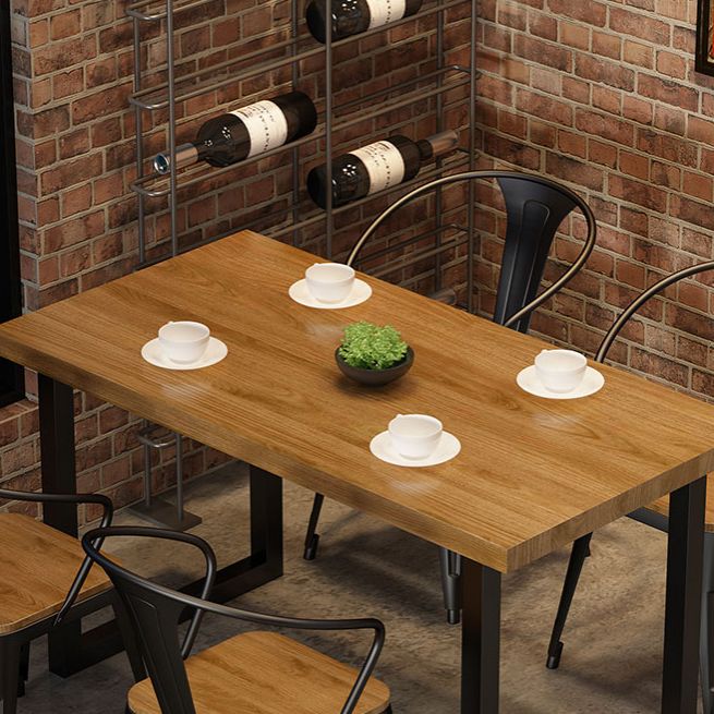 Industrial Style Solid Wood Dining Set with Traditional Height Table and Double Pedestal Base