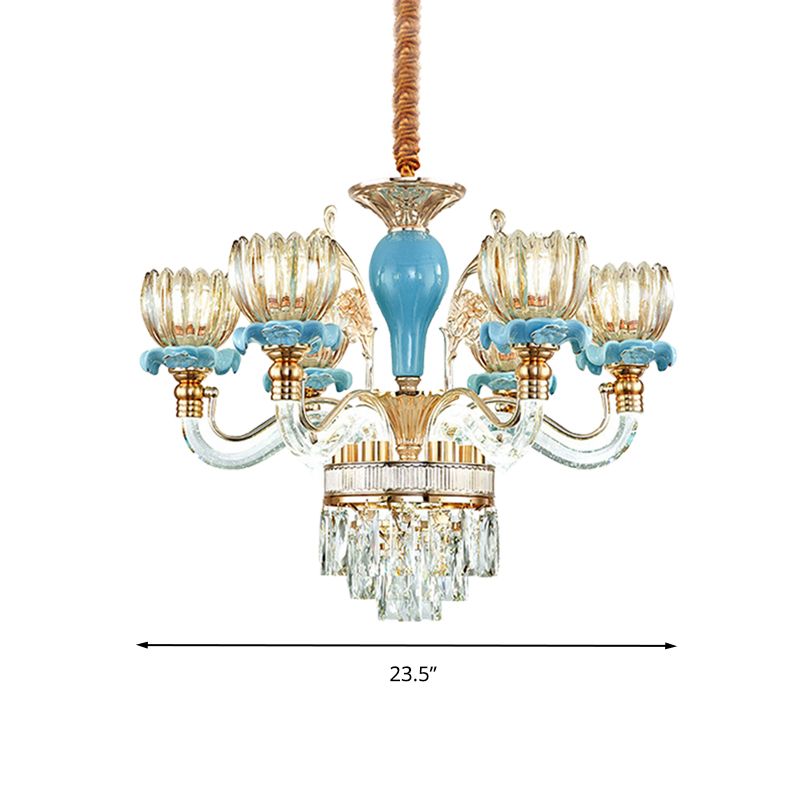 Fleur bleue suspendue au plafond modernisme 6/8/12 têtes 21,5 "/31,5" / 39 "de largeur en verre ambre de large éclairage