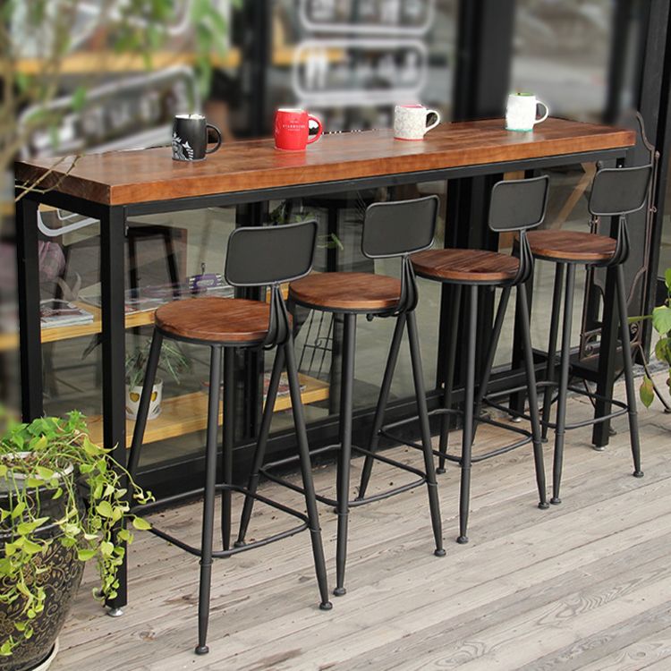 Dark Brown Modern Style Bar Table in Solid Wood and Metal Balcony Bar Table