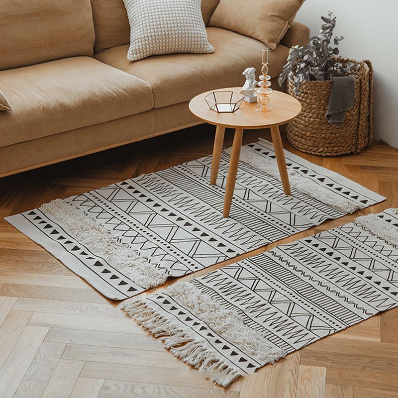 Ethnic Indoor Rug Funky Ameicana Pattern Rug Cotton Blend Washable Carpet with Fringe