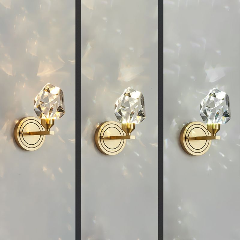 Modern Romantic Geometric Wall Sconce Copper Indoor LED Wall Light with Crystal Shade