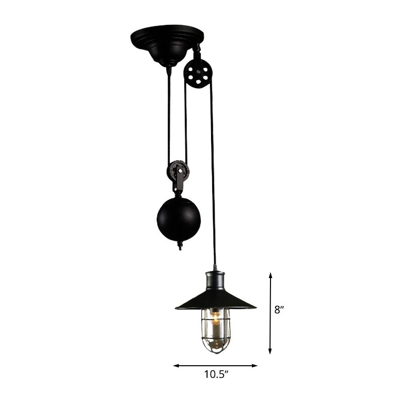 Pendellicht Licht mit Nautikstil mit Käfig Schatten 1 leichte Metallküche Hängende Lampe in Schwarz
