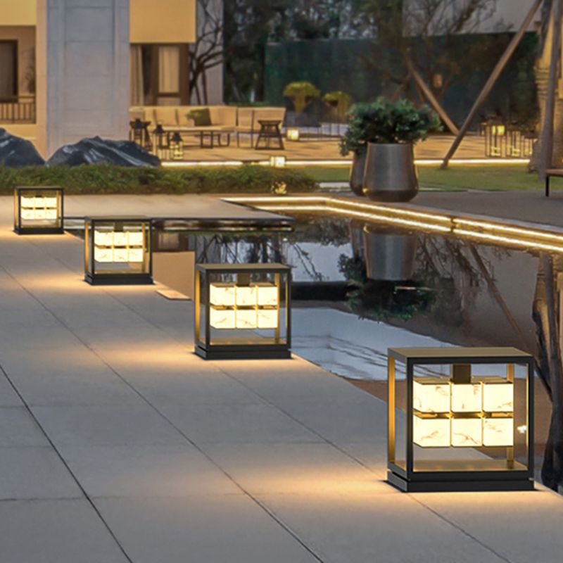 Modern Simple Metal Outdoor Light Cube Shape Waterproof Pillar Lamp for Outdoor