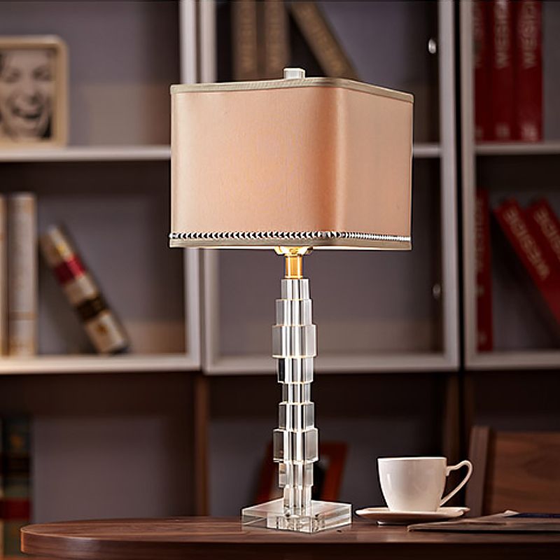 Lámpara de mesa nocturna rectangular de color rectangular de escritorio de 1 cabeza contemporánea con sombra de tela