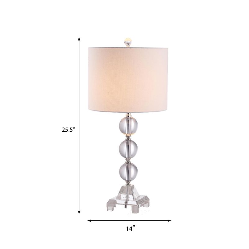 Simplicity Spherical Fabric Desk Light Hand-Cut Crystal 1 Bulb Night Table Lamp in White