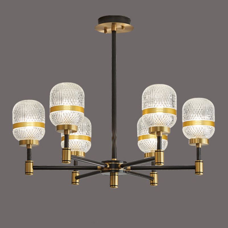 Barrel Chandelier Light Fixture Vintage Ribbed Glass Pendant Lighting for Restaurant
