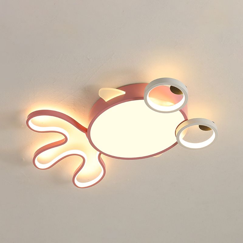 Acrylic Goldfish Flushmount Light Cartoon LED Pink Ceiling Mounted Fixture in White/Warm Light